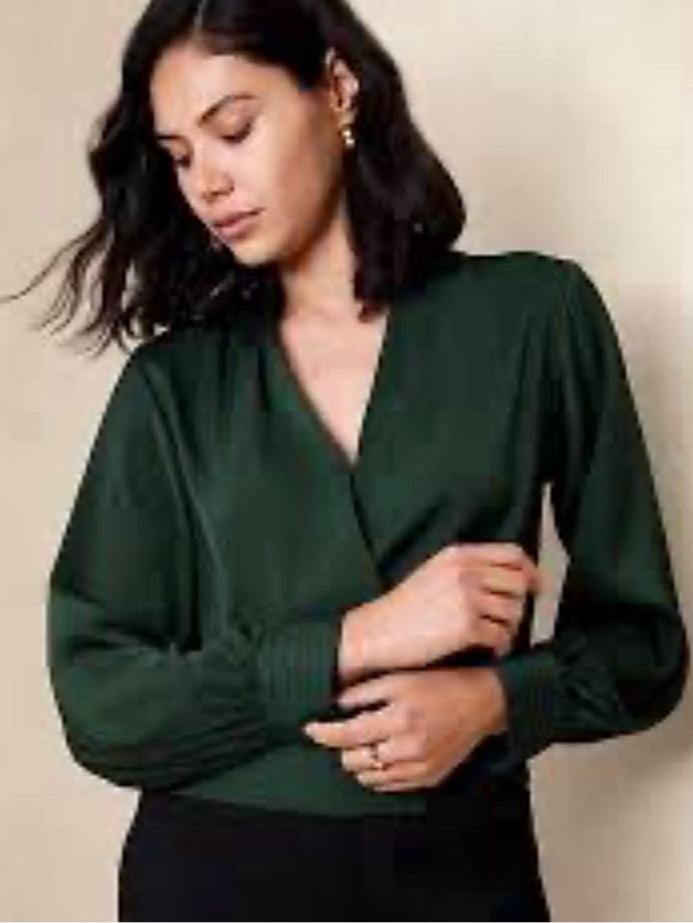 Banana Republic Factory Satin Pleated Wrap Blouse Womens Size Small Forest Green